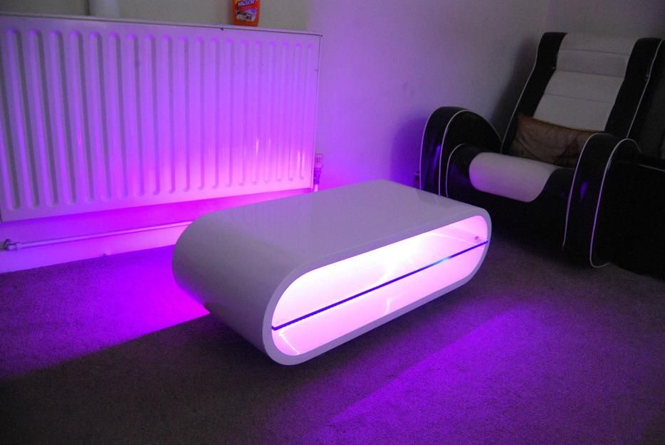 White Oval Gloss Tv Stand Coffee Table Led Changing Lights For White Oval Tv Stands (View 13 of 15)