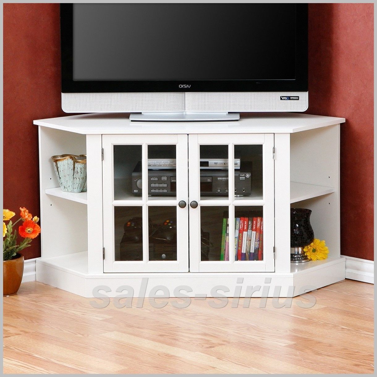 White Tv Corner Unit Stand Cabinet Television Wooden Media Regarding White Wood Corner Tv Stands (View 6 of 15)