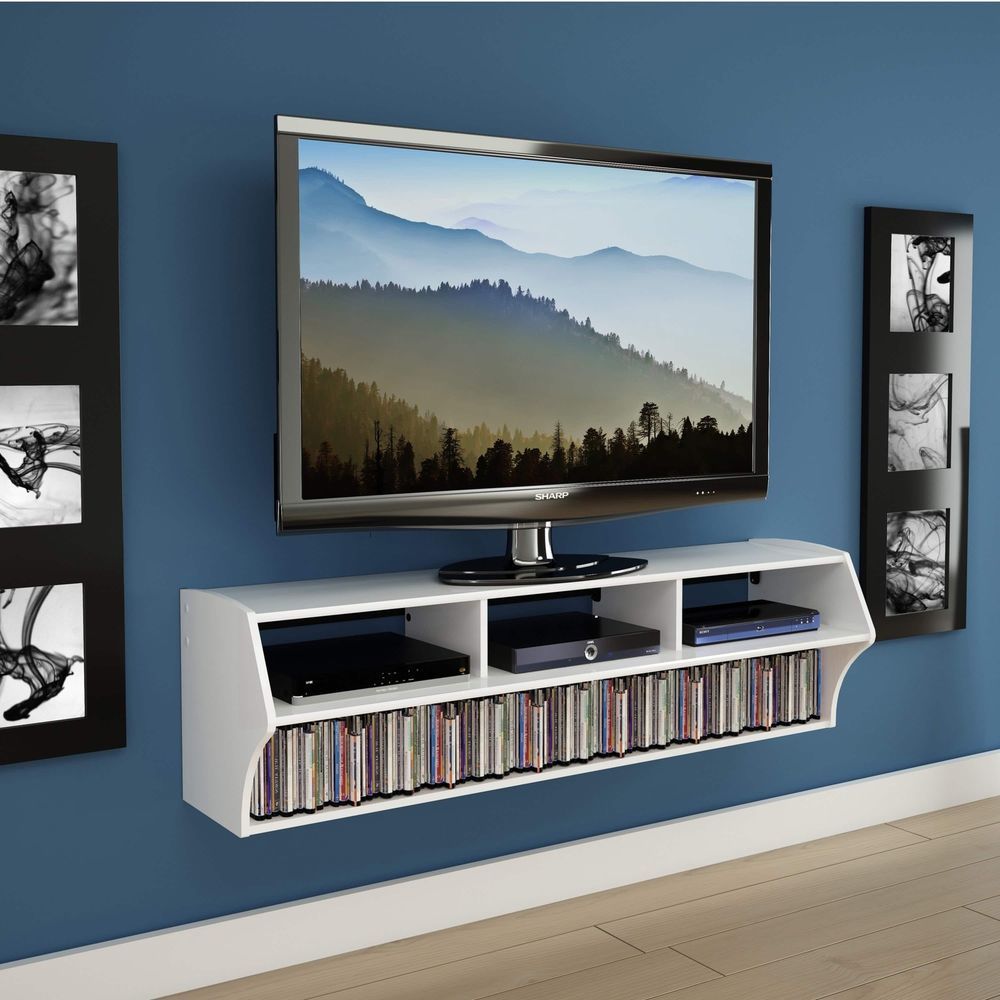 White Wall Mounted Audio Video Console Tv Stand W/ Shelf For White Tv Stands For Flat Screens (View 3 of 15)