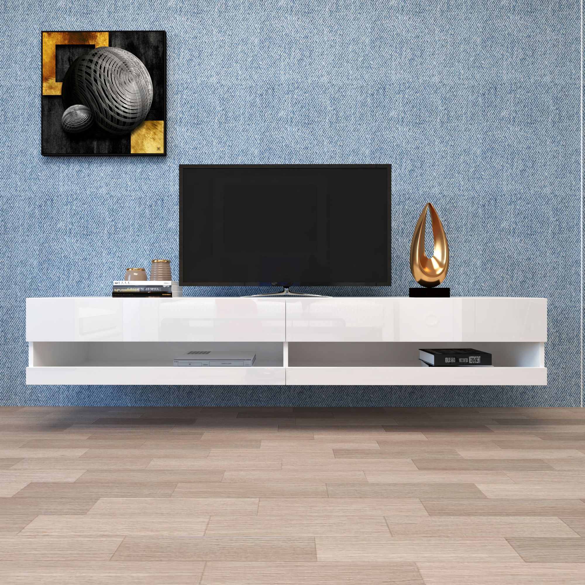 White Wall Mounted Tv Stand, Segmart Led Tv Cabinet For 80 Throughout Polar Led Tv Stands (Photo 6 of 15)