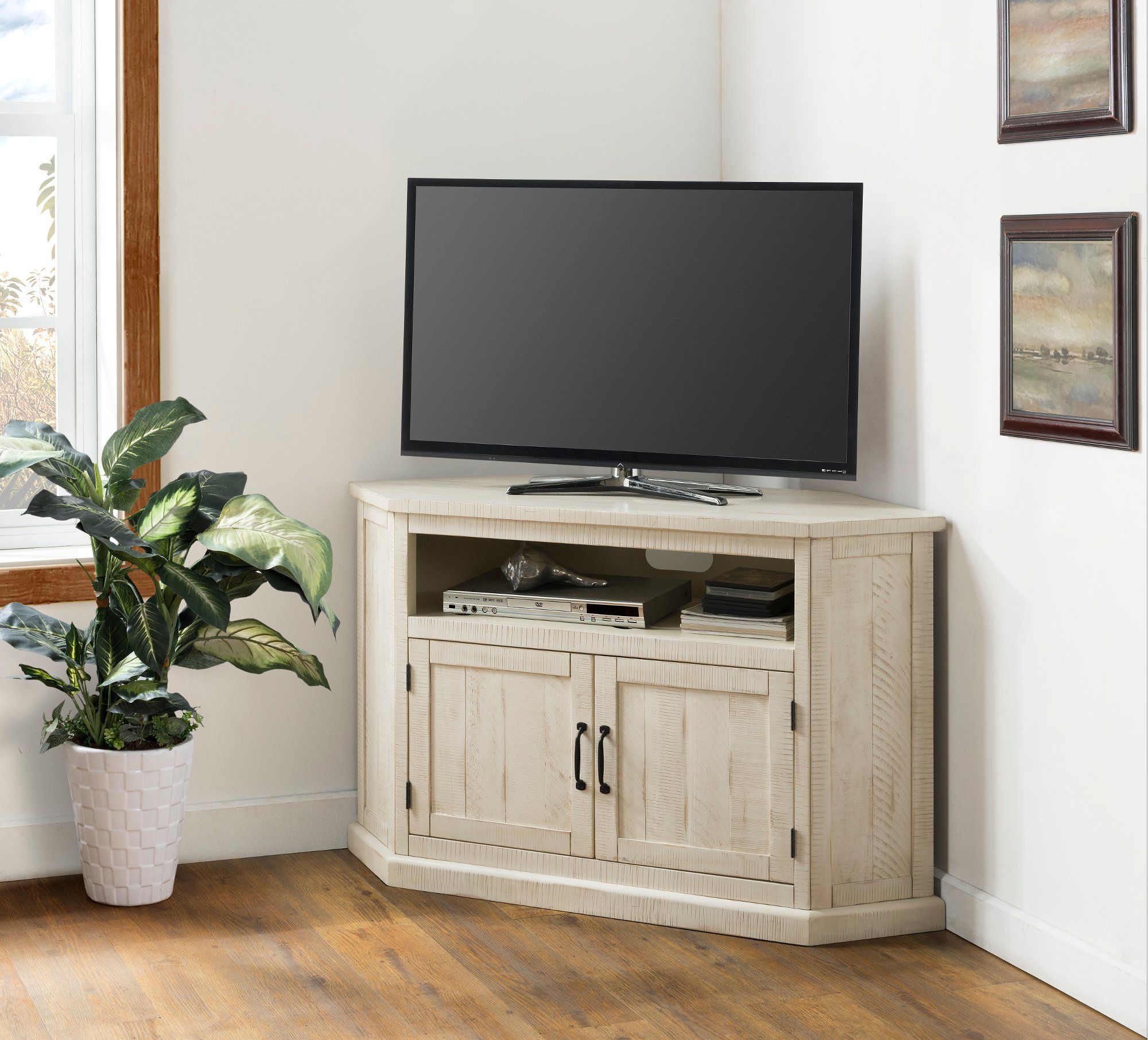 White Wash Country Corner Tv Stand – Rustic In 2020 | Wood With White Corner Tv Cabinets (View 1 of 15)