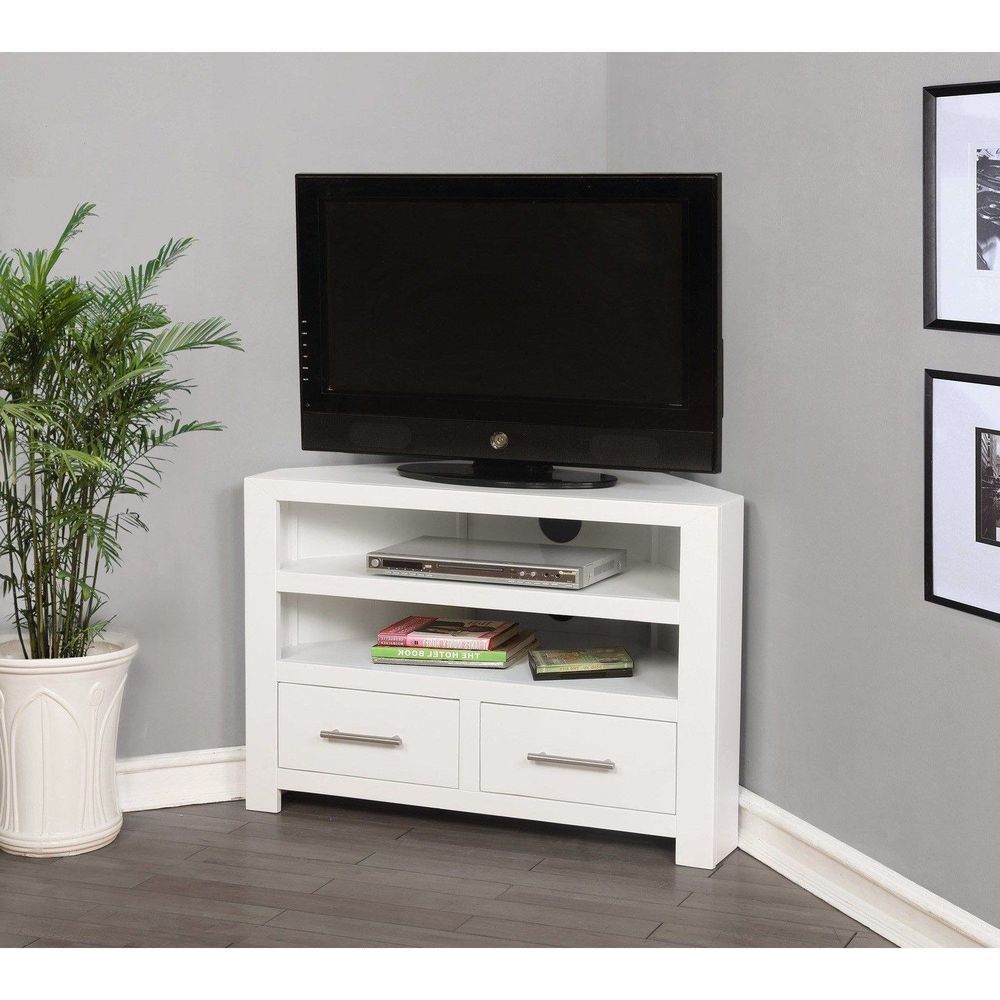 White Wood Corner Tv Unit Stand Cabinet Console Furniture Intended For Corner Unit Tv Stands (Photo 6 of 15)