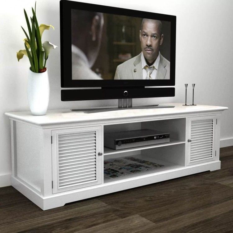 White Wooden Tv Stand Shelves Dvd Players Storage Pertaining To Dvd Tv Stands (View 6 of 15)