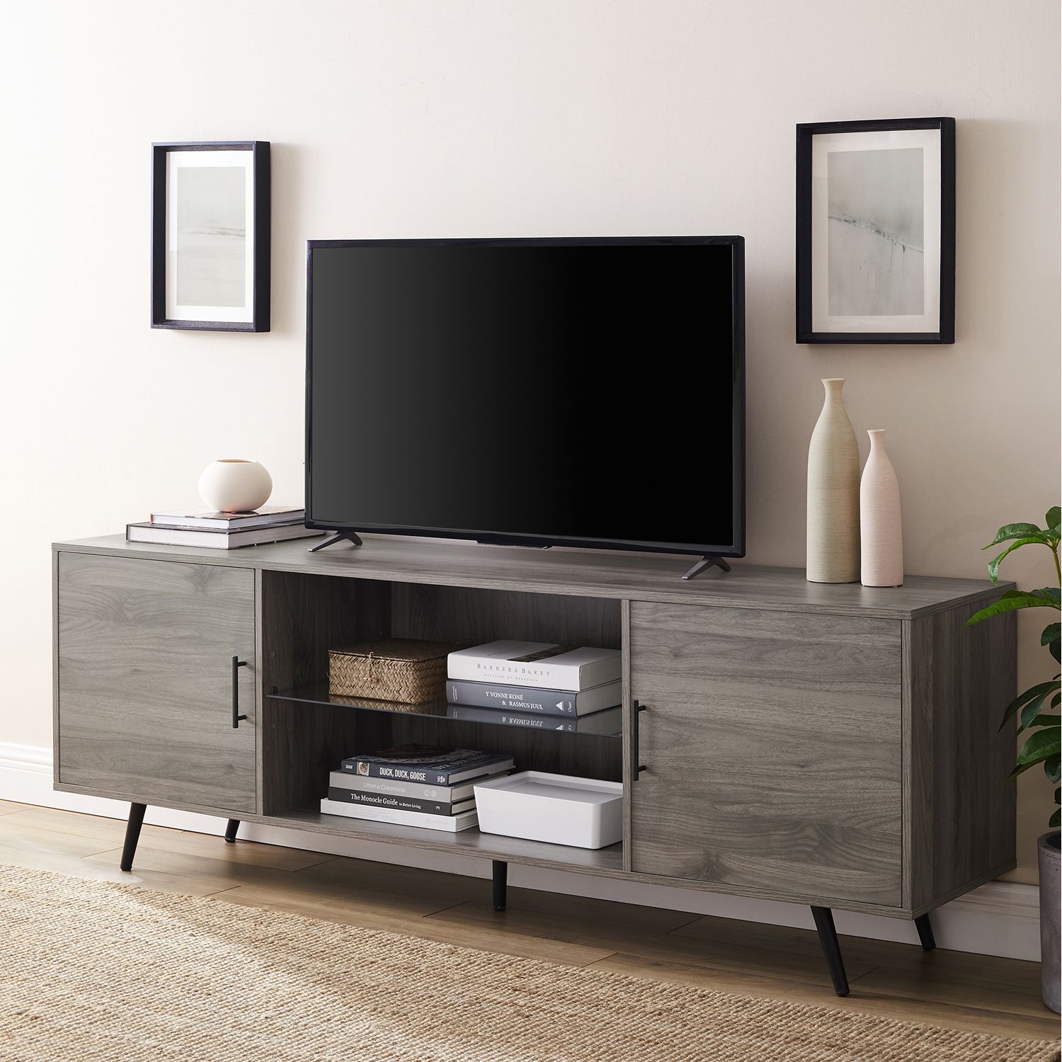Wide Tv Stand With Glass Shelf – Pier1 For Orsen Wide Tv Stands (View 1 of 15)