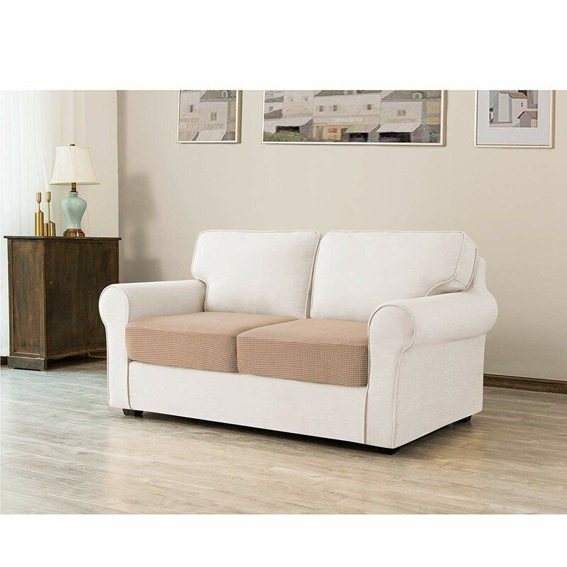 Winston Porter Stretch Textured Grid Box Cushion Loveseat In Camila Poly Blend Sectional Sofas Off White (View 5 of 15)