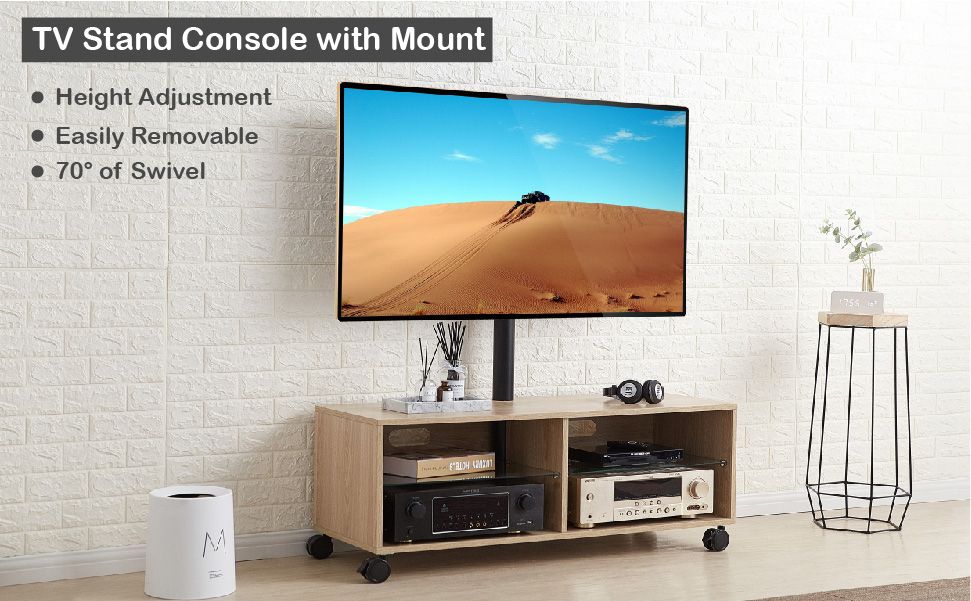 Wood Tv Stand Console With Mount And Wheels For Most 32 65 Intended For Wooden Tv Stand With Wheels (View 12 of 15)