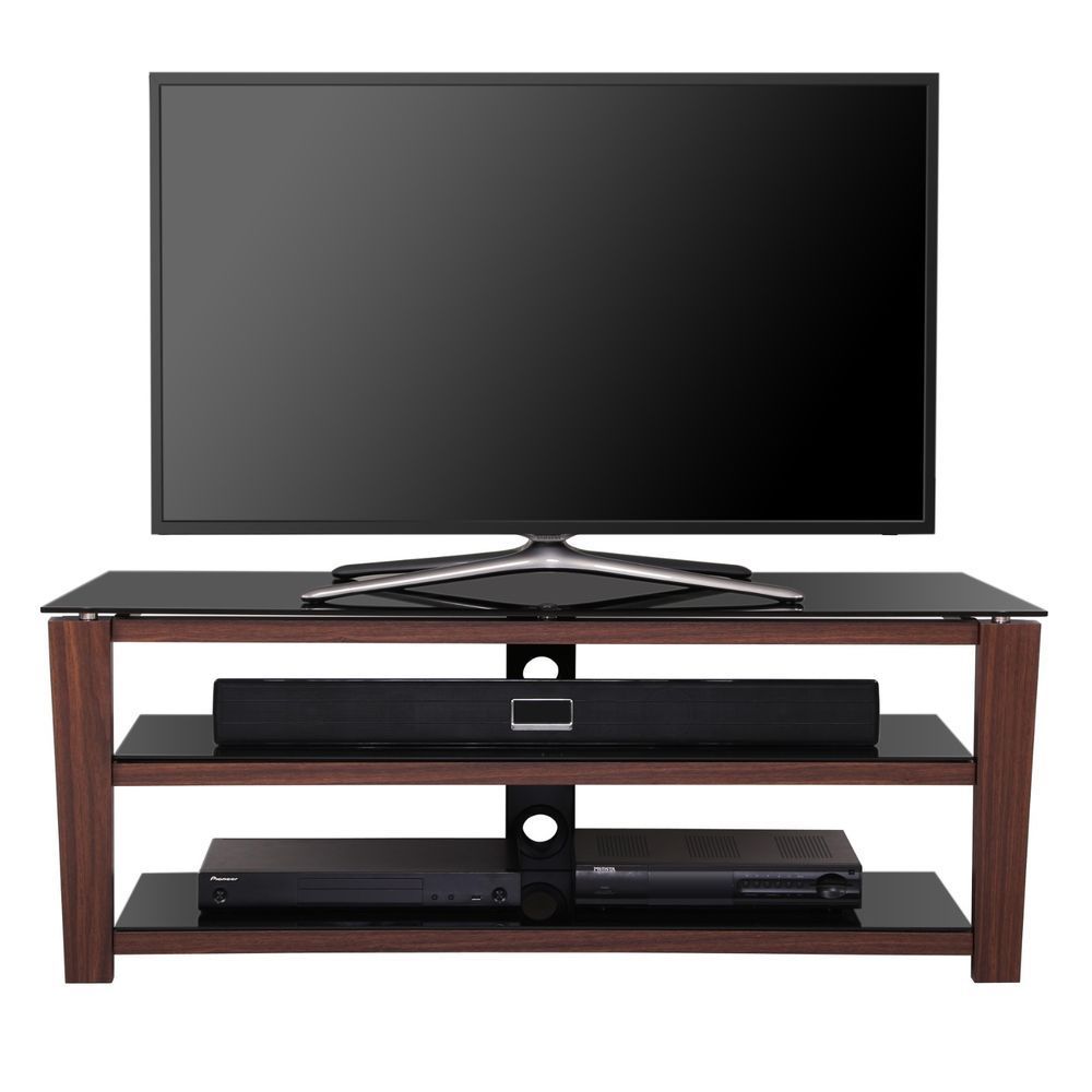 Wood Tv Stand With 3 Tiers Tempered Glass Shelf For Up To With Regard To Single Shelf Tv Stands (View 7 of 15)