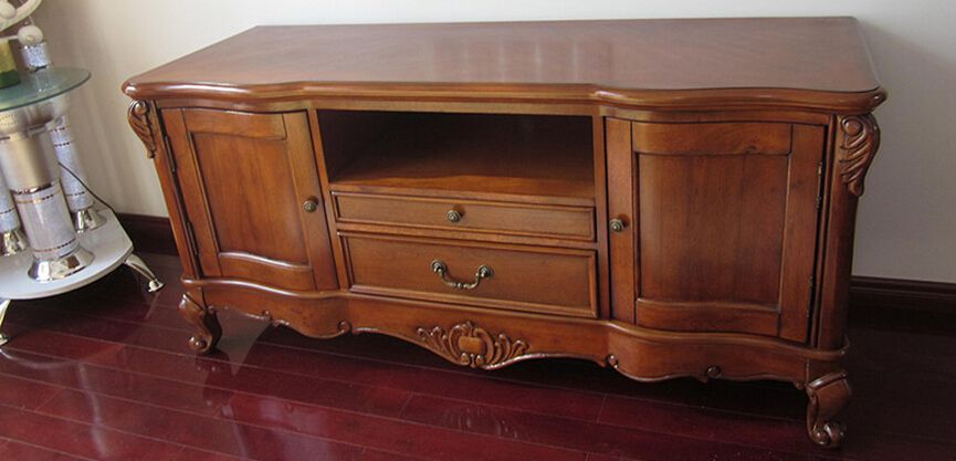 Wooden Tv Stand With Hand Carved Pattern And Drawer For Intended For Jakarta Tv Stands (View 6 of 15)