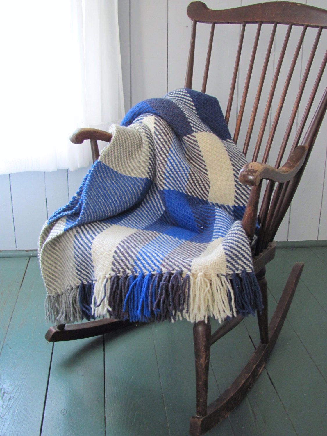 Wool Throw Blanket, Plaid Artisan Hand Woven Ocean Blue Regarding Artisan Blue Sofas (View 13 of 15)