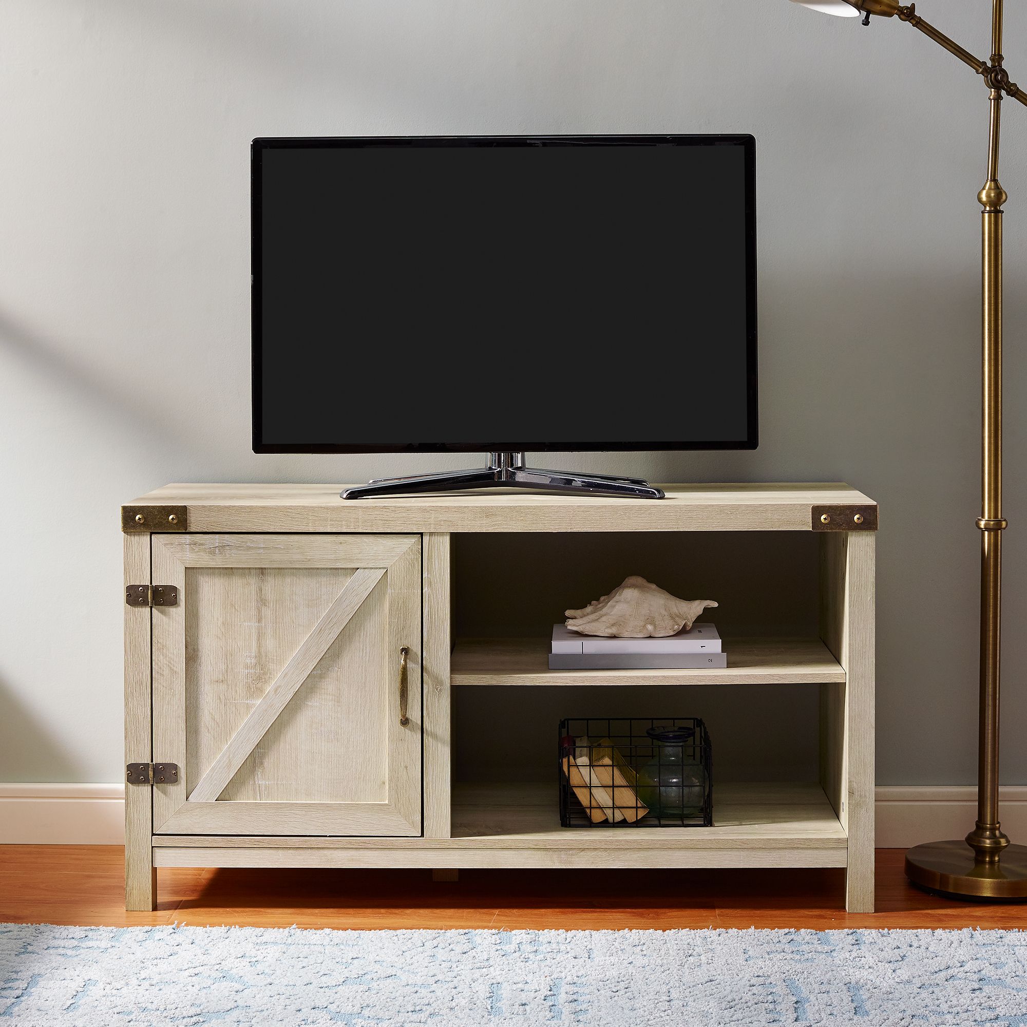 Woven Paths Farmhouse Barn Door Tv Stand For Tvs Up To 50 Pertaining To Leonid Tv Stands For Tvs Up To 50&quot; (Photo 1 of 15)