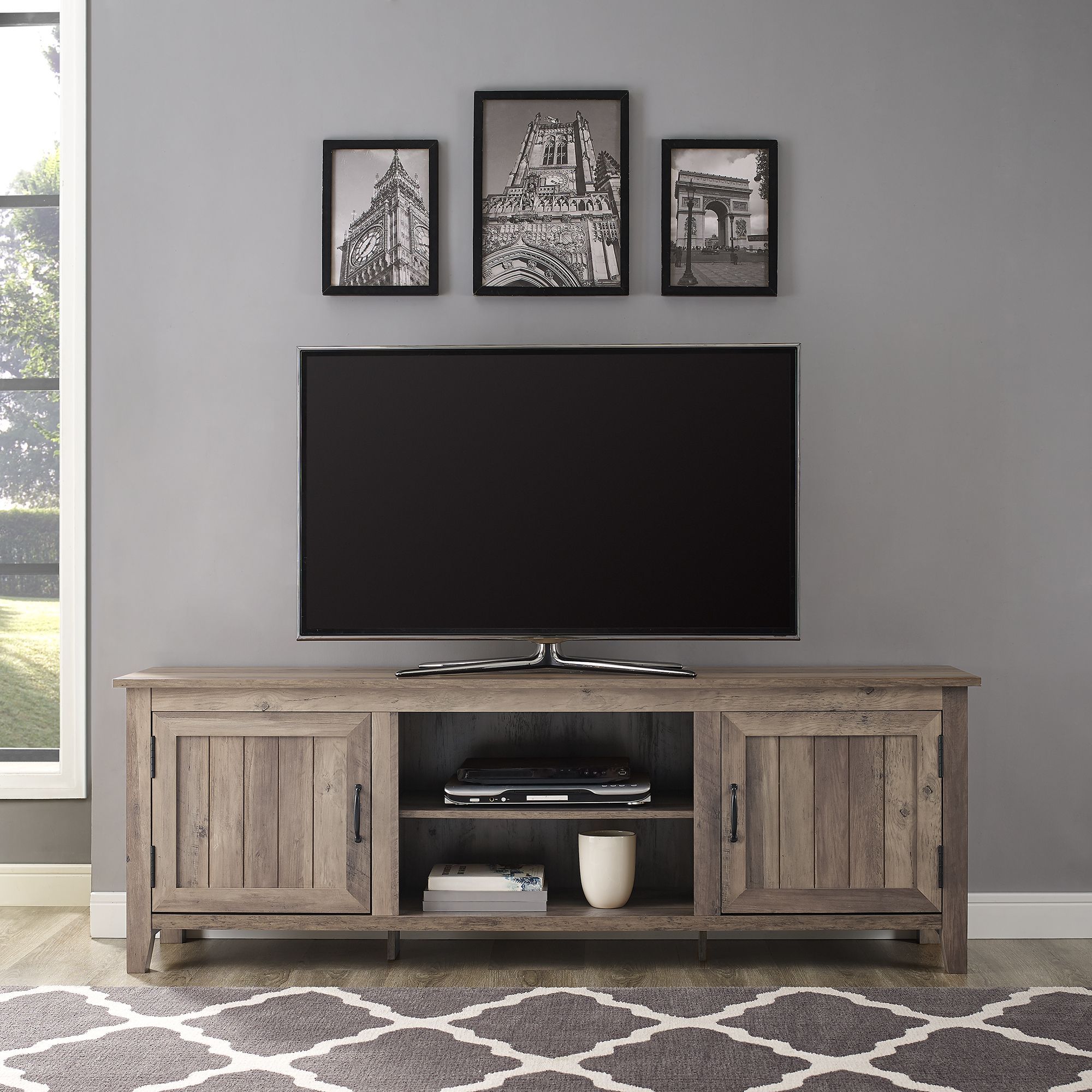 Woven Paths Farmhouse Grooved Door Tv Stand For Tvs Up To In Woven Paths Farmhouse Barn Door Tv Stands In Multiple Finishes (View 4 of 15)