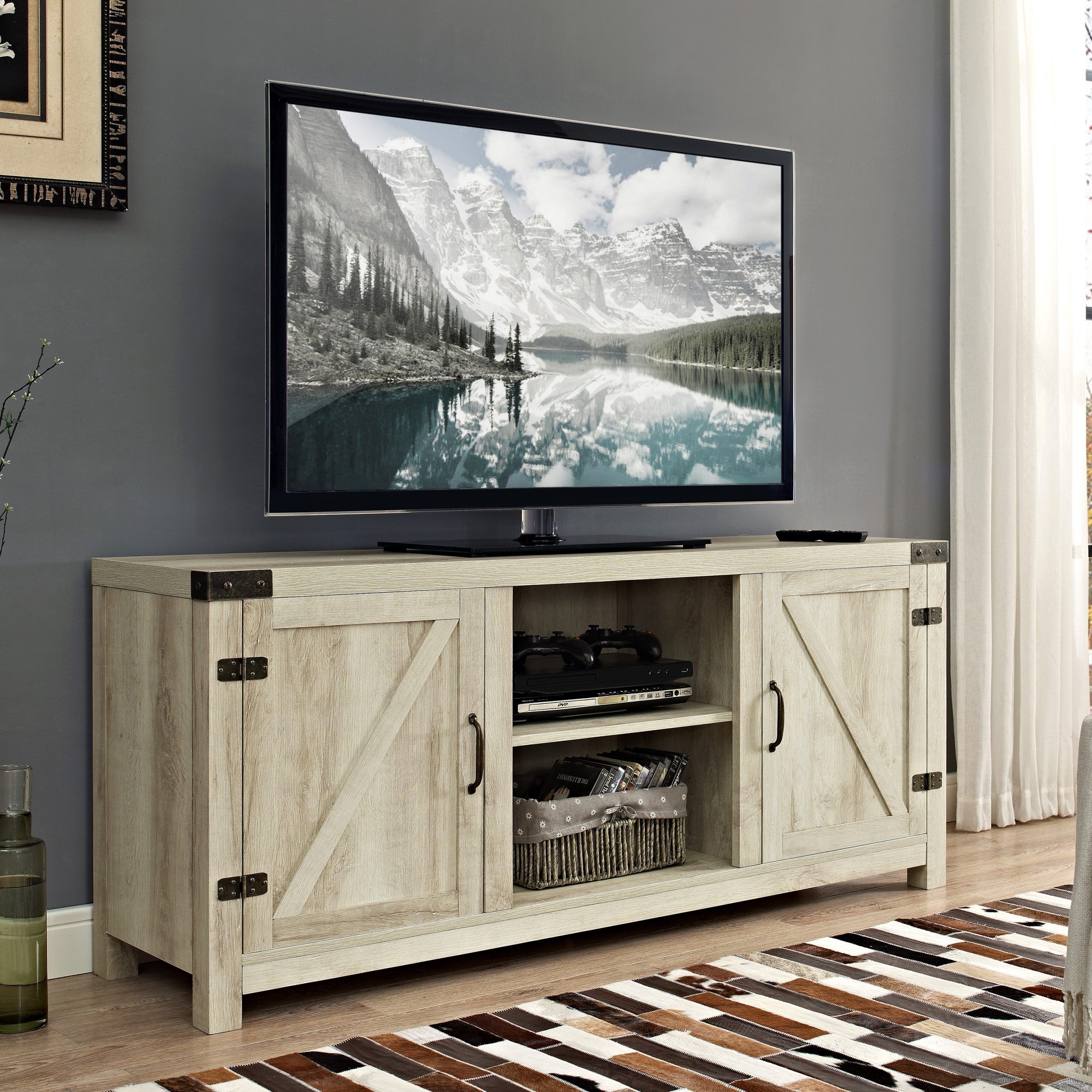 Woven Paths Modern Farmhouse Barn Door Tv Stand For Tvs Up Intended For Wolla Tv Stands For Tvs Up To 65" (View 8 of 15)