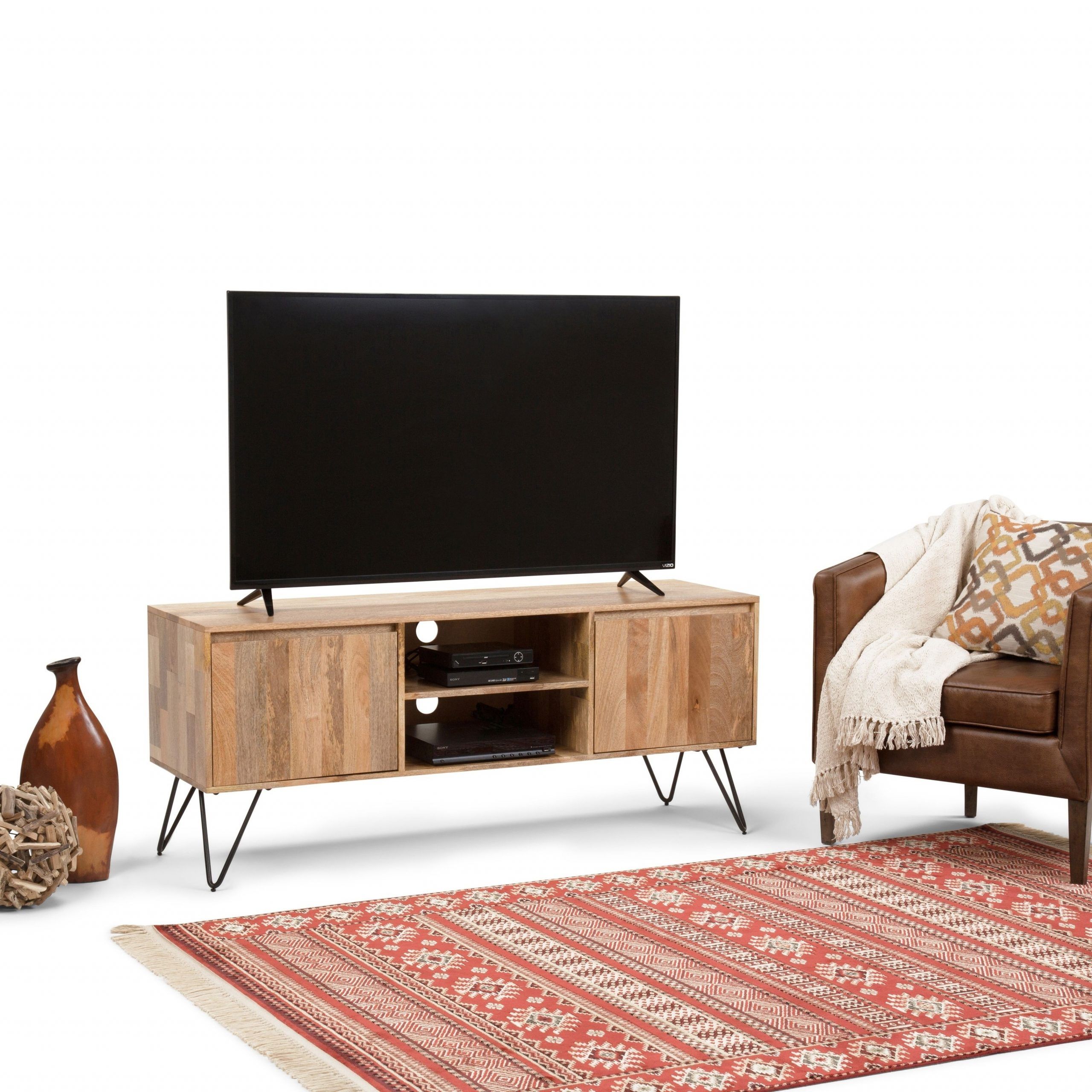 Wyndenhall Moreno Solid Mango Wood 60 Inch Wide Industrial Within Modern Wood Tv Stands (View 2 of 15)