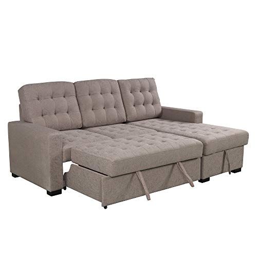 Yishen U Style Upholstery Sleeper Sectional Sofa Beige Pertaining To Artisan Beige Sofas (View 14 of 15)