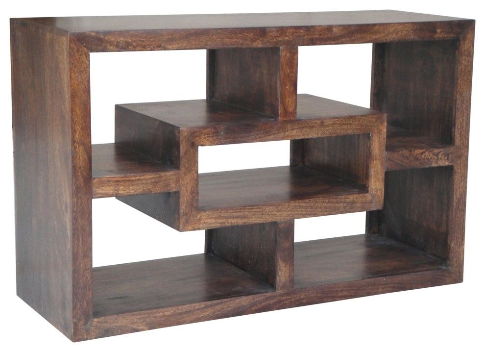Yoga Straight Geometric Mango Wood Tv Stand, Walnut Finish Intended For Mango Wood Tv Stands (View 9 of 15)