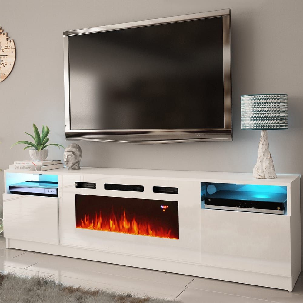 York Wh02 White Electric Fireplace Modern Wall Unit Intended For Solo 200 Modern Led Tv Stands (View 9 of 15)
