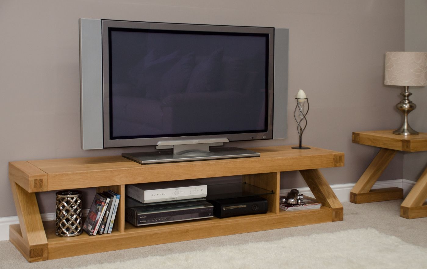 Z Solid Oak Designer Furniture Large Widescreen Tv Cabinet Pertaining To Oak Furniture Tv Stands (View 7 of 15)