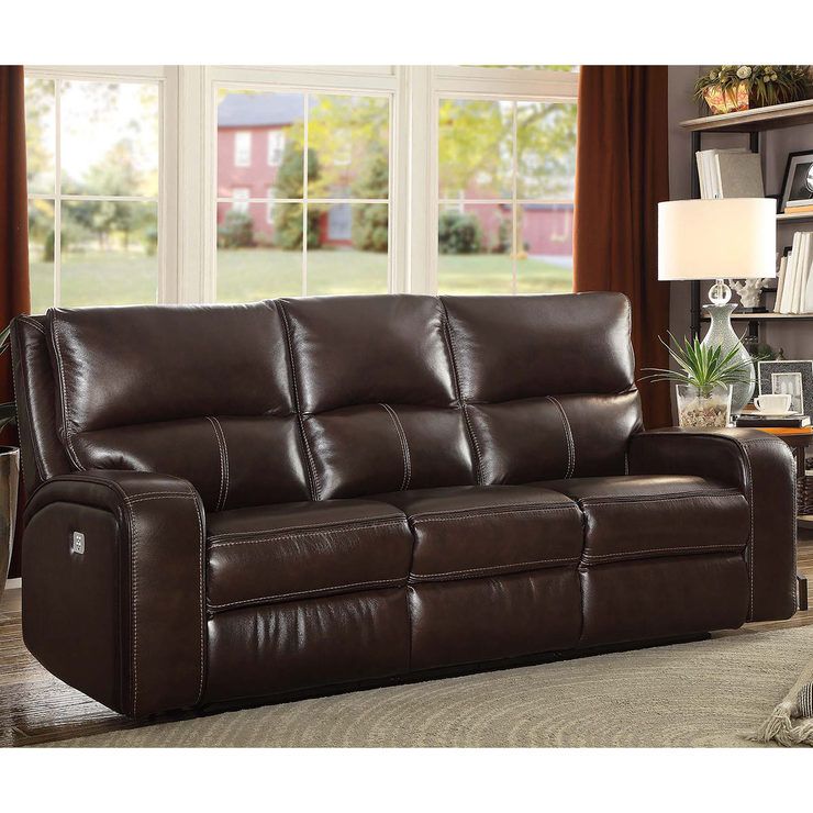 Zach 3 Seater Brown Leather Power Recliner Sofa | Costco Uk In Nolan Leather Power Reclining Sofas (View 15 of 15)