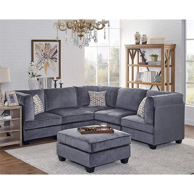 Zelmira Contemporary 6 Piece Modular Sectional Sofa In Within Sectional Sofas In Gray (Photo 3 of 15)