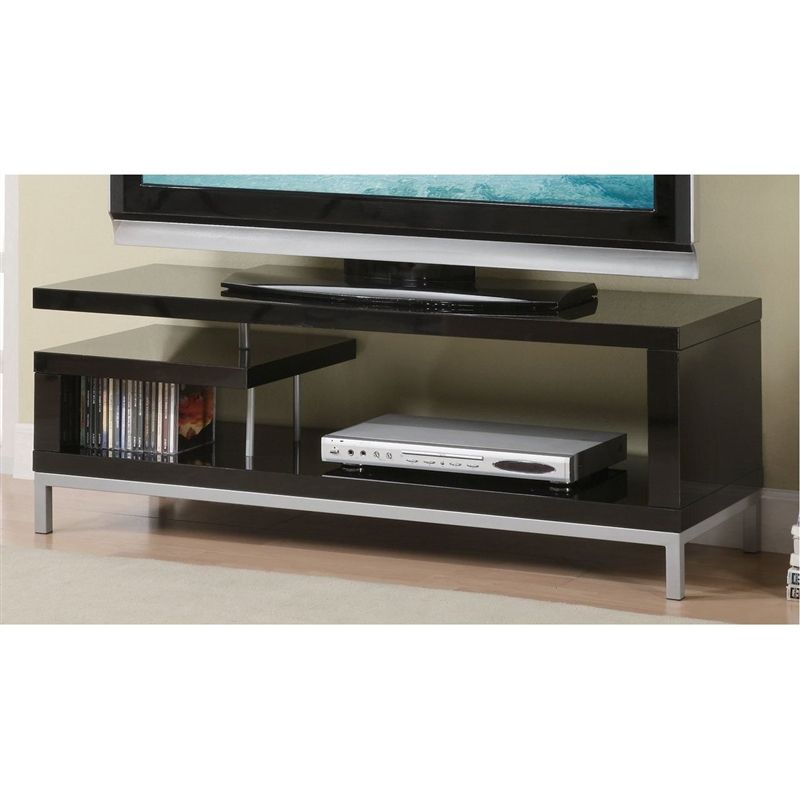 Zig Zag 45 Inch Wide Tv Stand In Glossy Black Finish Pertaining To Bromley Black Wide Tv Stands (View 2 of 15)
