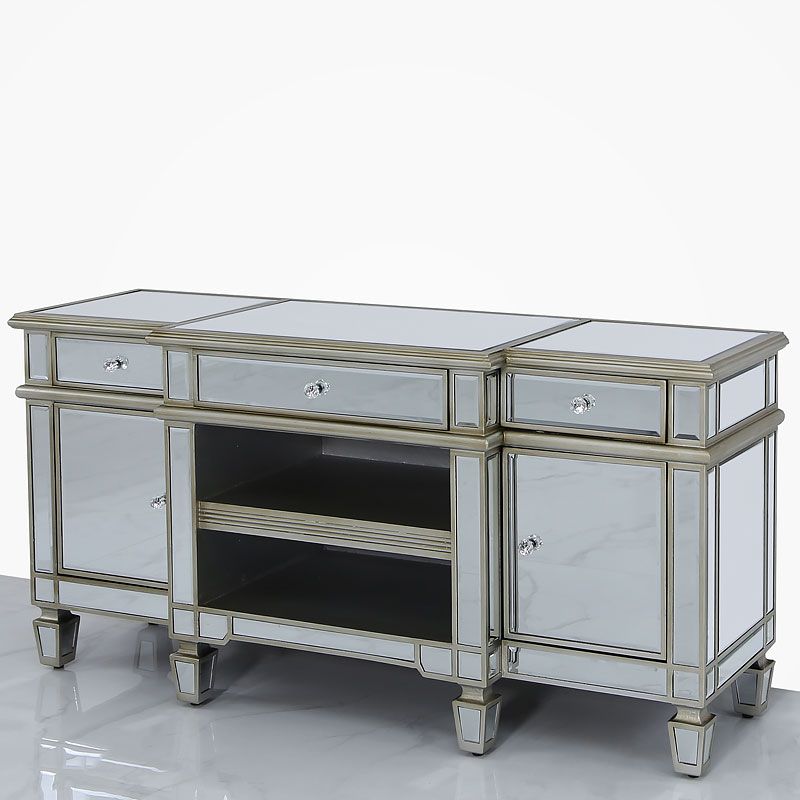 Canterbury Champagne Gold Mirrored Tv Stand Cabinet Pertaining To Gold Tv Stand (View 7 of 23)