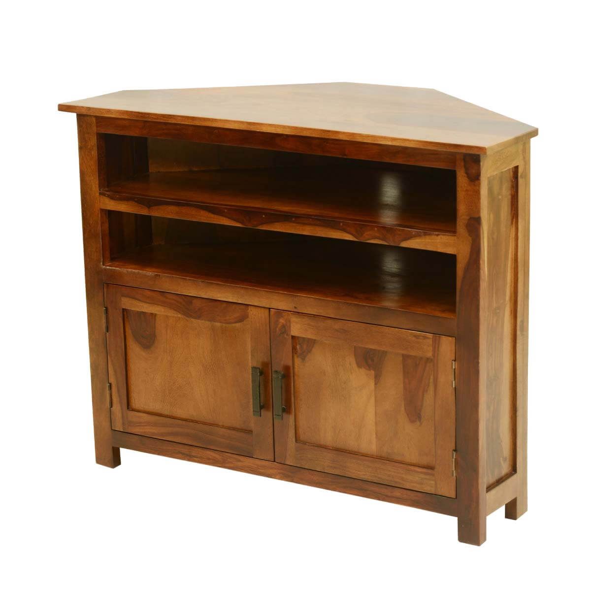 Farmhouse Solid Wood Corner Tv Media Stand Throughout Oak Corner Tv Stands (View 22 of 28)
