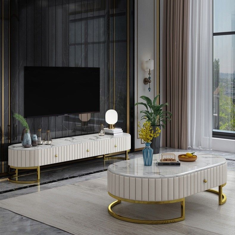 Modern Oval 71 In 2020 | Faux Marble Coffee Table, Tv Throughout Gold Tv Stand (View 23 of 23)