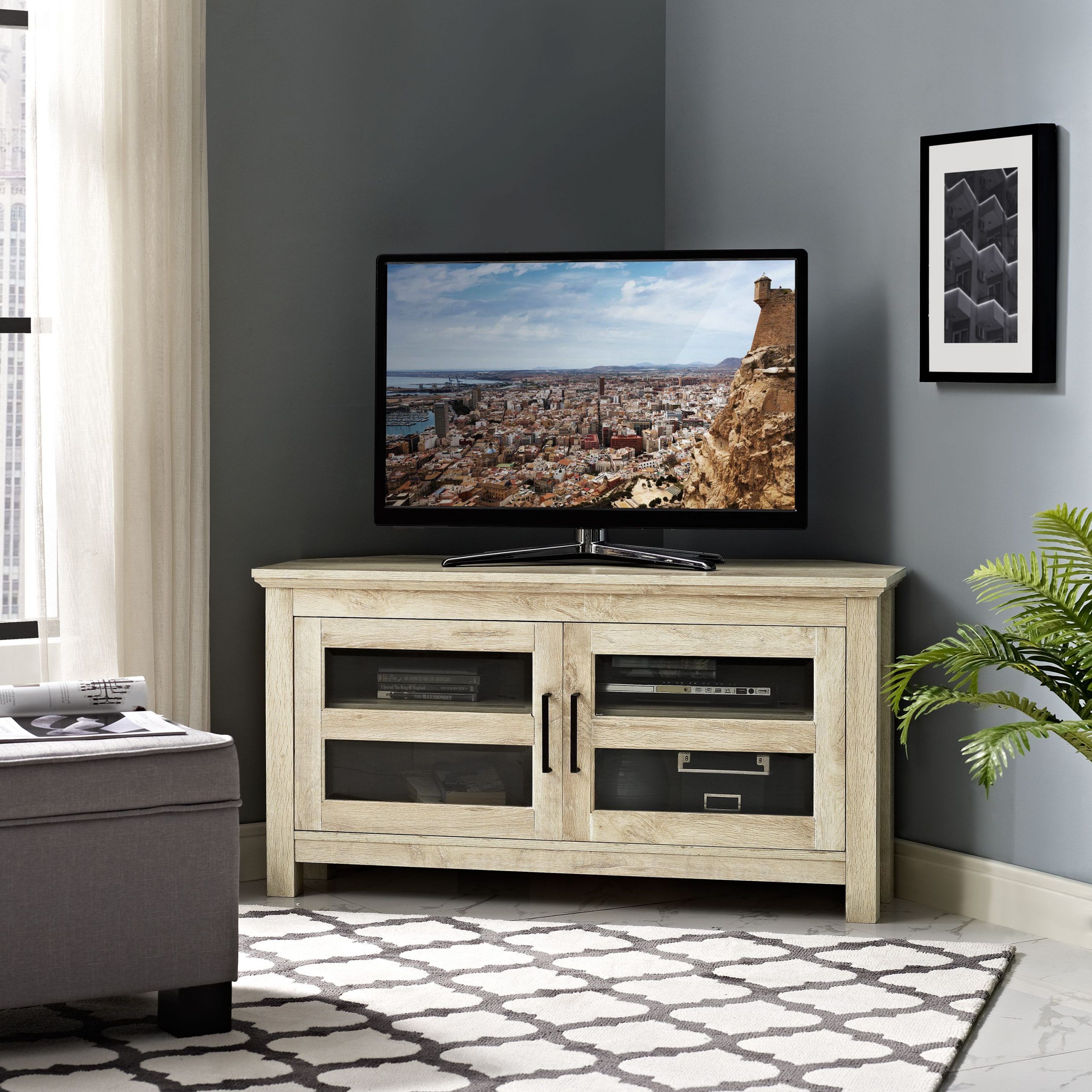 Walker Edison Wood Corner Tv Stand For Tvs Up To 48 With Regard To Oak Corner Tv Stands (Photo 2 of 28)