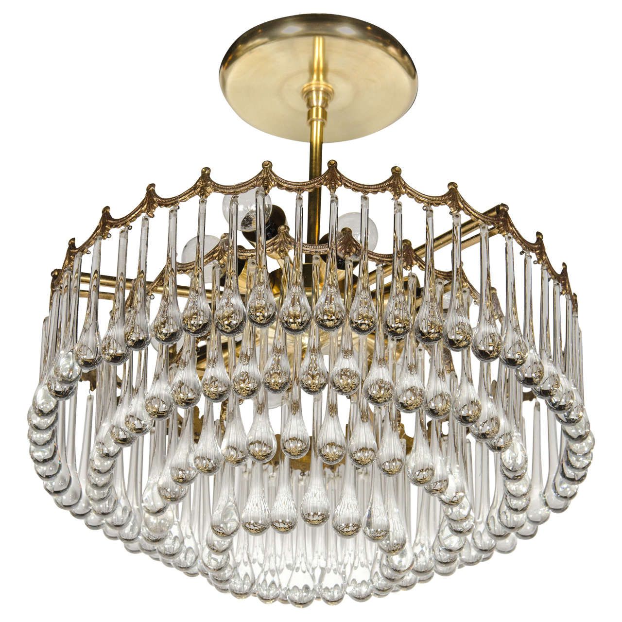 1940s Hollywood Four Tier Teardrop Chandelier With Brass In Brass Four Light Chandeliers (View 14 of 15)