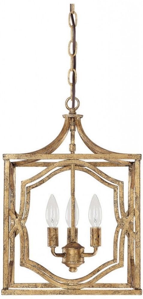 3 Light Traditional Antique Gold Foyer Pendant Ceiling Inside Antique Gold 18 Inch Four Light Chandeliers (View 8 of 15)
