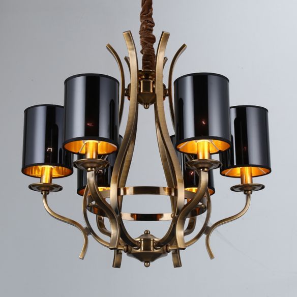 6/8 Lights Cylinder Chandelier Farmhouse Black Fabric Intended For Black Iron Eight Light Minimalist Chandeliers (View 2 of 15)
