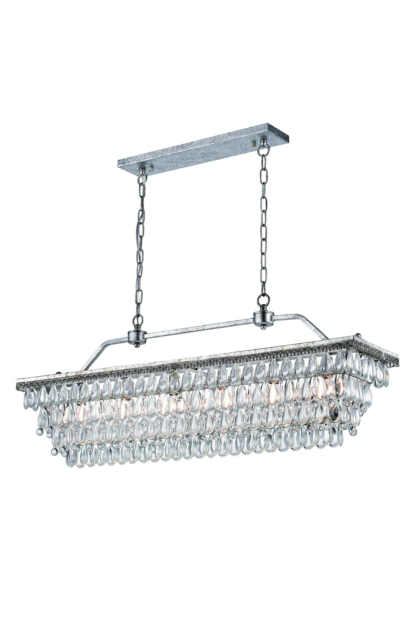 6 Light Antique Silver Rectangular Crystal Chandelier Intended For Four Light Antique Silver Chandeliers (View 15 of 15)
