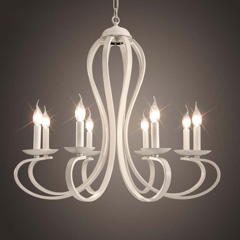 8 Heads White Or Black Color Nordic Home Wrought Iron With Regard To Black Iron Eight Light Chandeliers (View 11 of 15)