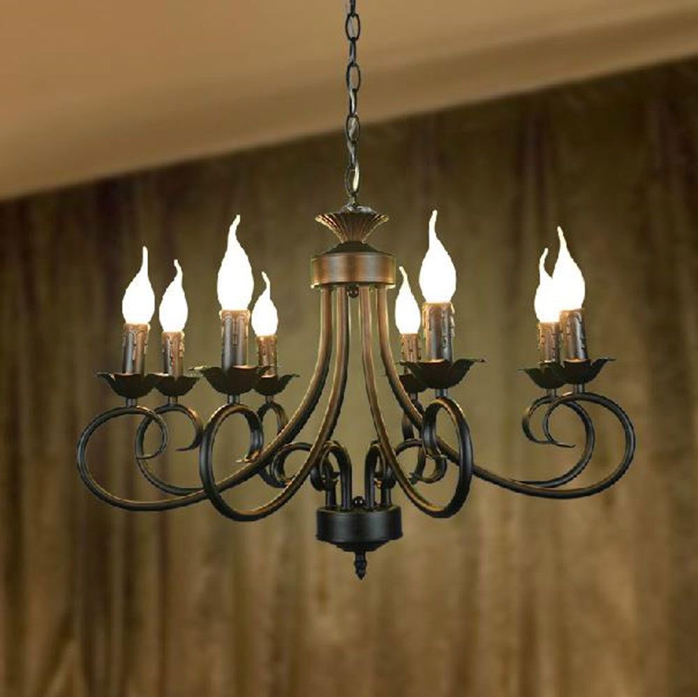 Aliexpress : Buy 110 240v America Style Wrought Iron Throughout Black Iron Eight Light Minimalist Chandeliers (View 3 of 15)