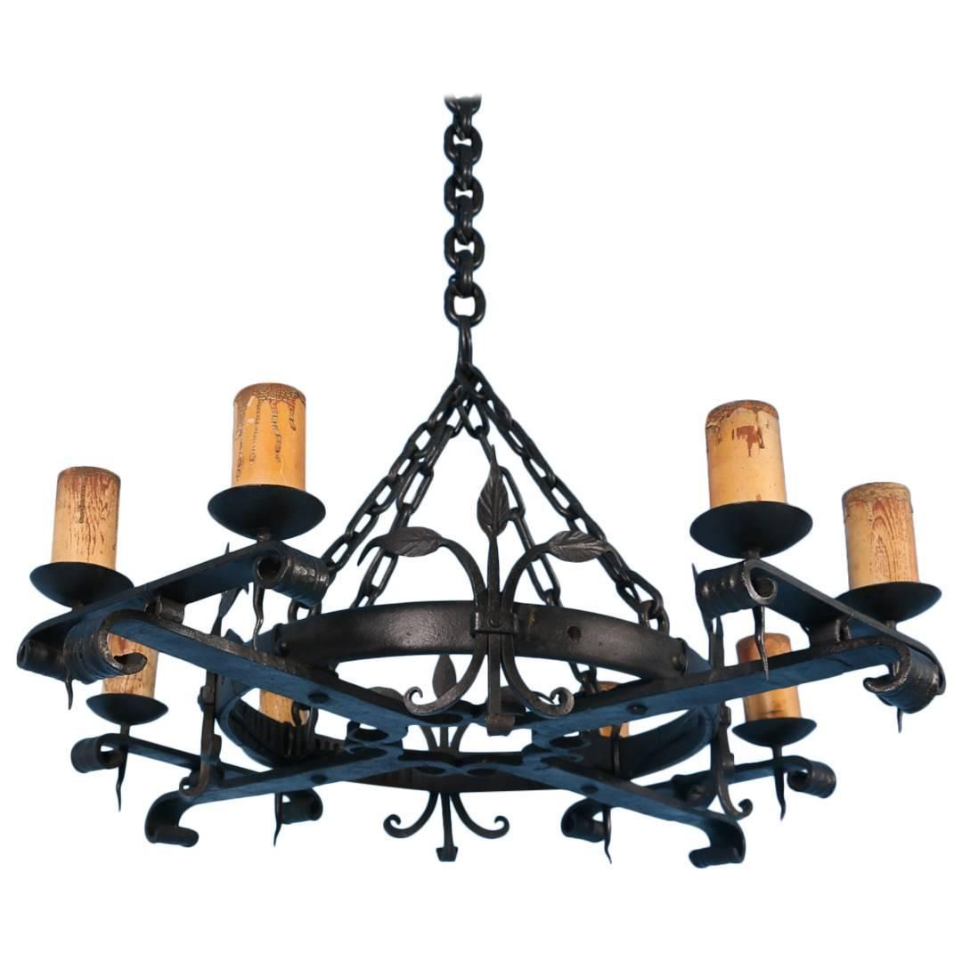 Antique Black Rustic Wrought Iron Danish Chandelier, Circa Within Rustic Black 28 Inch Four Light Chandeliers (View 10 of 15)