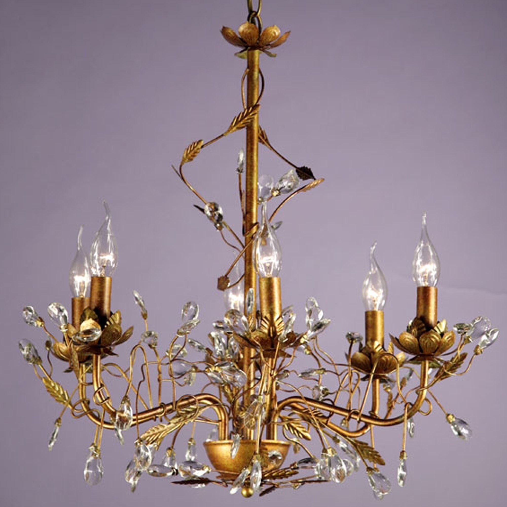 Antique Gold And Clear Floral 6 Light Chandelier | French Within Six Light Chandeliers (View 9 of 15)