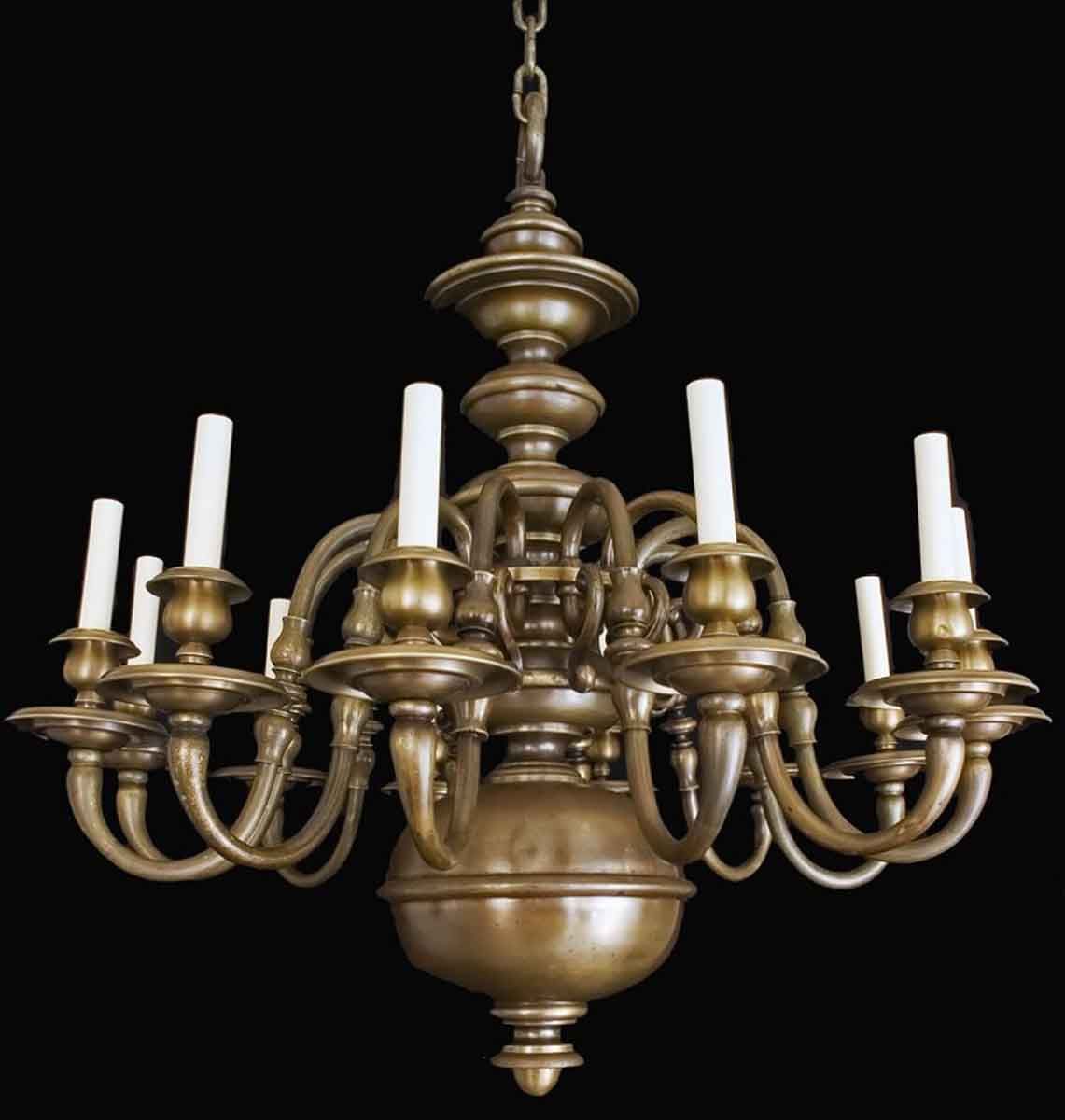 Antique Williamsburg Style Bronze 12 Arm Chandelier | Olde Throughout Old Bronze Five Light Chandeliers (View 11 of 15)