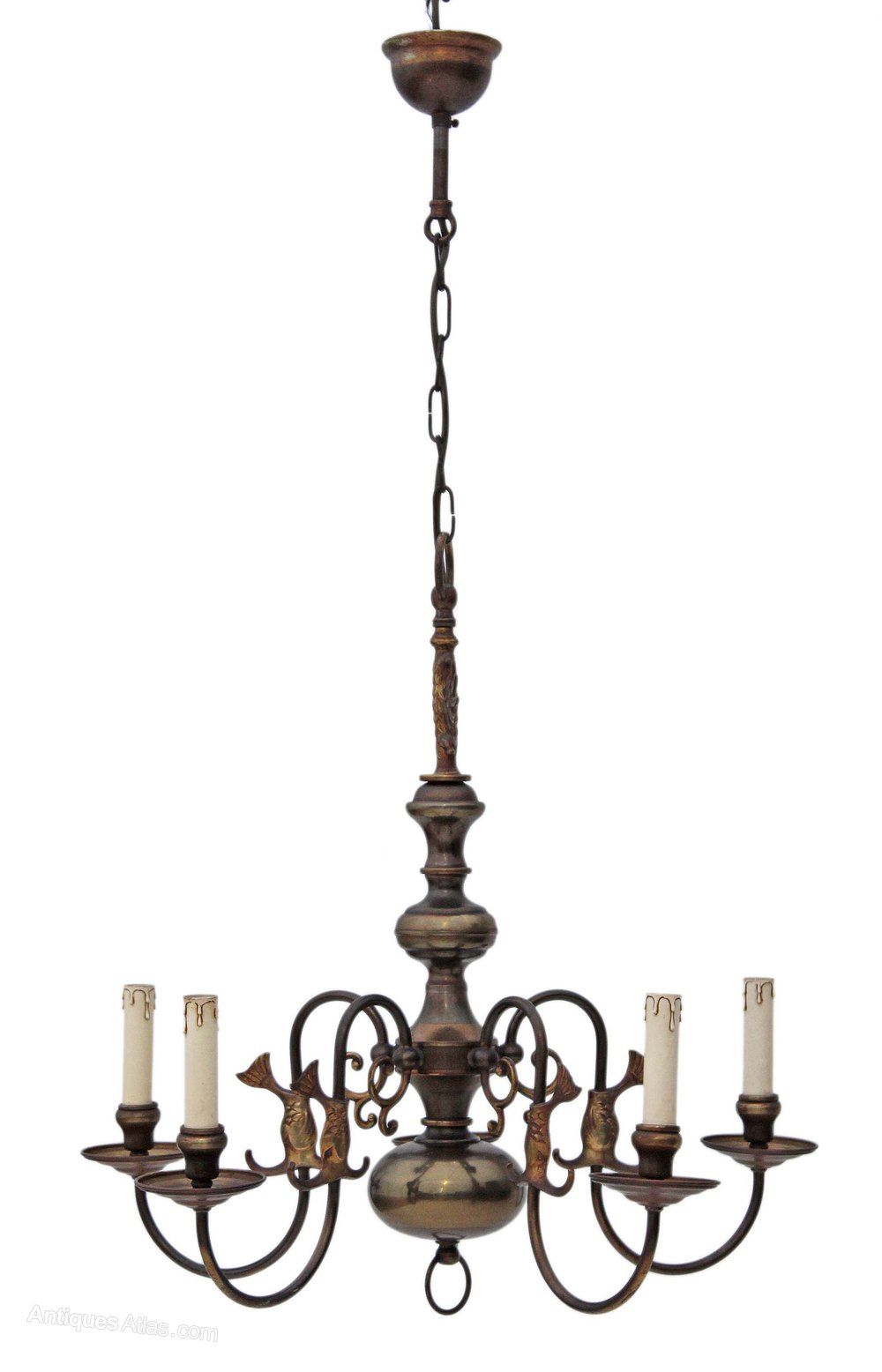 Antiques Atlas – Flemish 5 Lamp Brass Bronze Chandelier Intended For Old Bronze Five Light Chandeliers (View 6 of 15)