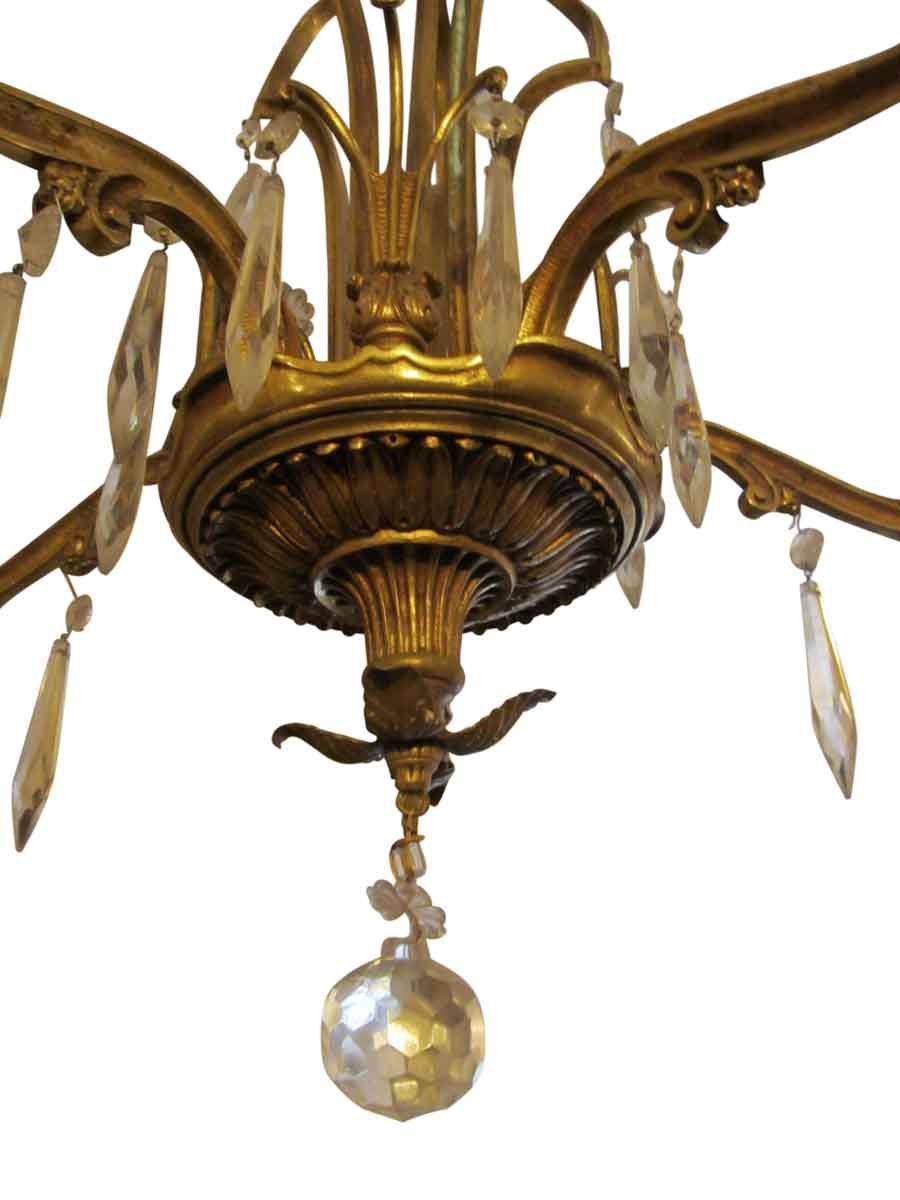 Art Deco Bronze & Crystal 5 Arm Down Light Chandelier Intended For Old Bronze Five Light Chandeliers (View 8 of 15)