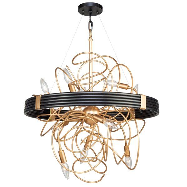 Artcraft Lighting Galaxy 10 Light Chandelier – Black/brass Intended For Black And Brass 10 Light Chandeliers (View 14 of 15)