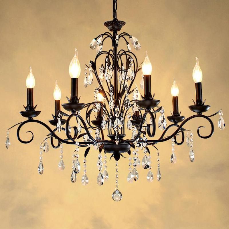 Black Led Crystal Cafe Lighting Retro Rustic Iron In Rustic Black 28 Inch Four Light Chandeliers (View 15 of 15)