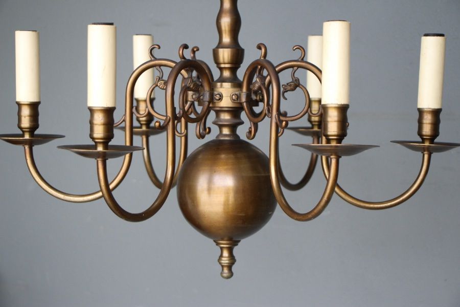 Buy 6 Arm Vintage Bronze Chandelier 1930 From Antiques And Pertaining To Antique Brass Seven Light Chandeliers (View 7 of 15)