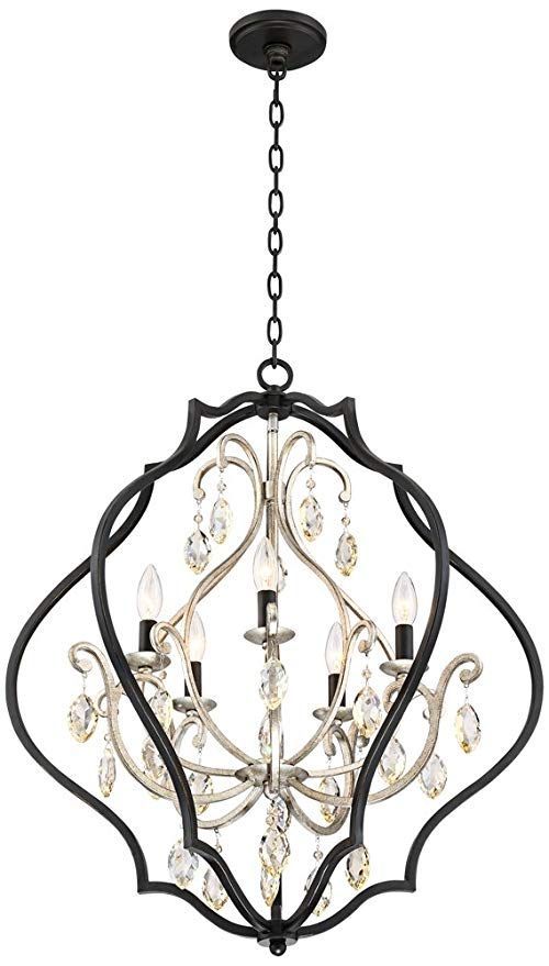 Clara 27" Wide Black And Antique Silver 5 Light Chandelier Within Four Light Antique Silver Chandeliers (Photo 3 of 15)