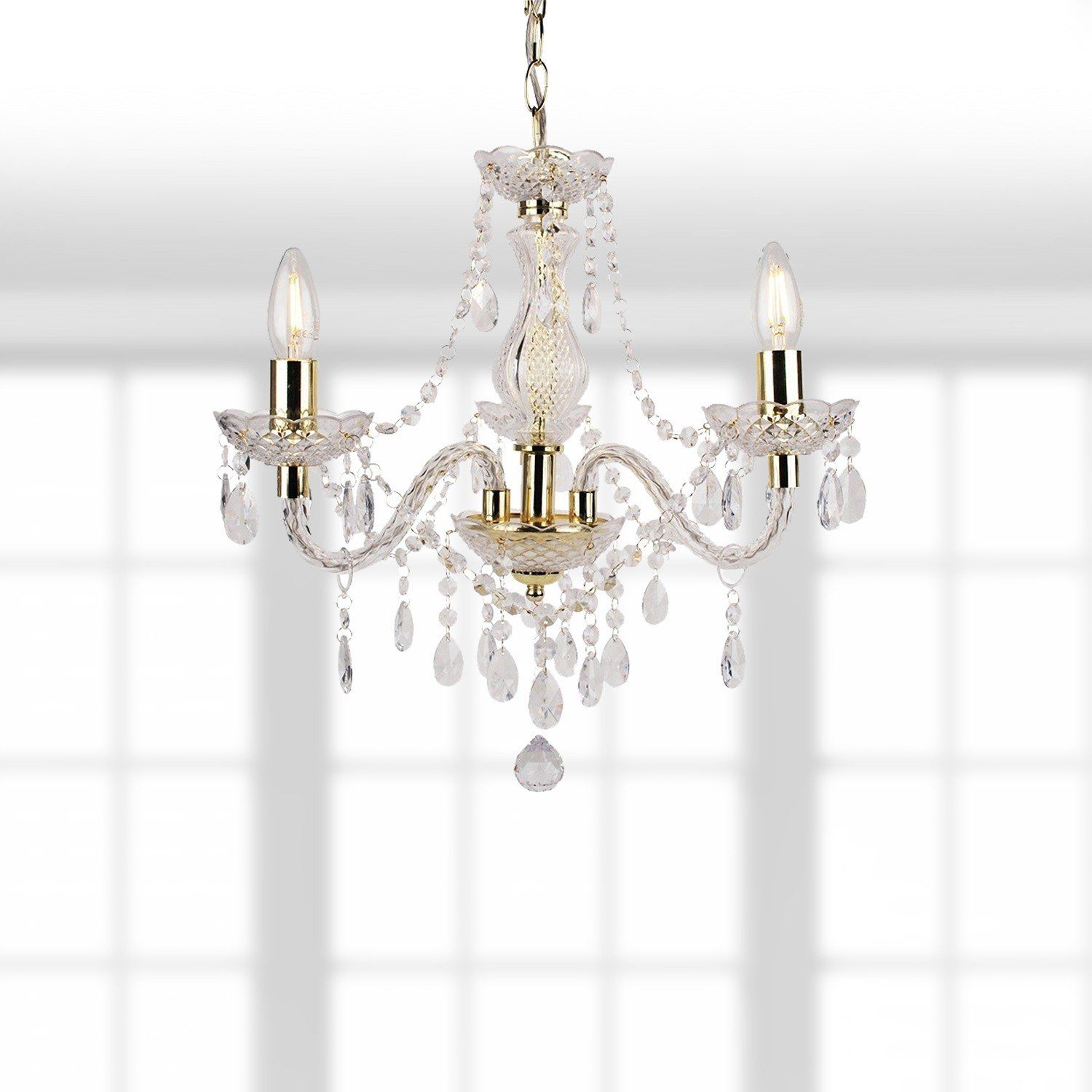 Clear And Gold Marie Therese Style 3 X 40w Chandelier Within Antique Gold Three Light Chandeliers (View 3 of 15)