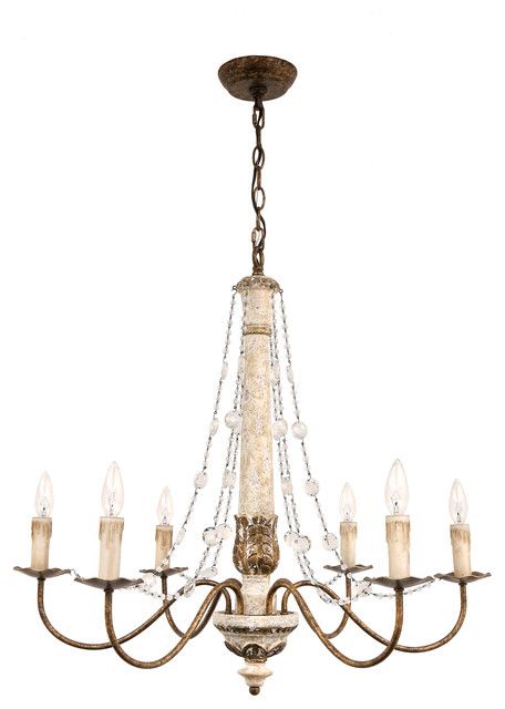 Colette French Country Antique White Wood W/ Gold Accent Throughout French White 27 Inch Six Light Chandeliers (View 11 of 15)