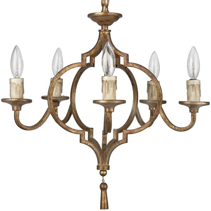 Coraline French Country Antique Gold Arabesque 5 Light In Antique Gild One Light Chandeliers (Photo 8 of 15)