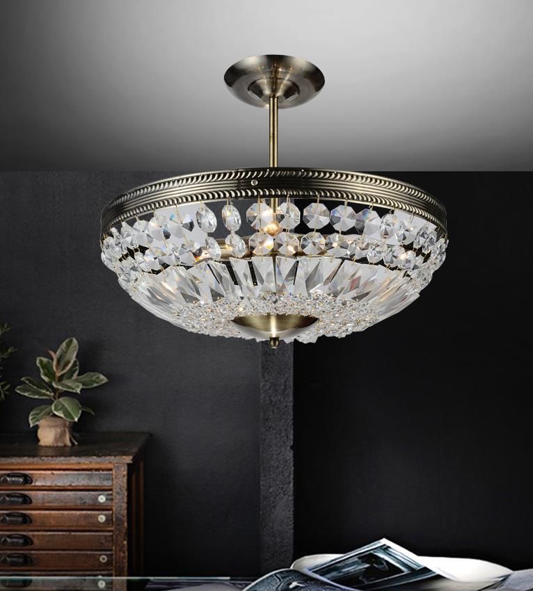 Crystal World 4 Light Down Chandelier With Antique Brass For Brass Four Light Chandeliers (View 5 of 15)