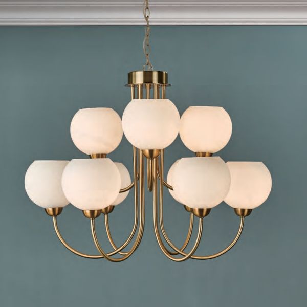 Dar Lighting Ind1335 Indra 9 Light Pendant Natural Brass Within Natural Brass 19 Inch Eight Light Chandeliers (View 15 of 15)