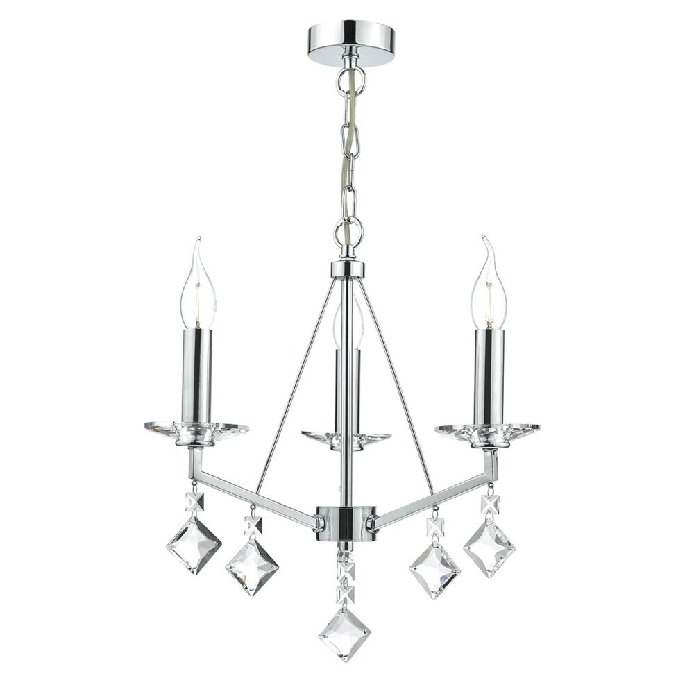 Dar Lighting Vevey Three Light Pendant In Crystal And In Polished Chrome Three Light Chandeliers With Clear Crystal (Photo 3 of 15)