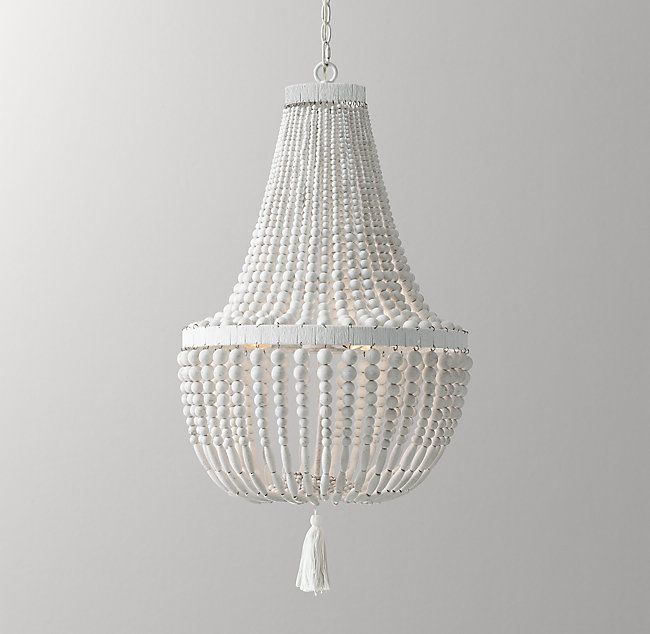 Dauphine Wood Empire Chandelier – Weathered White | Wood Throughout White And Weathered White Bead Three Light Chandeliers (View 7 of 15)